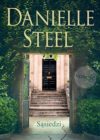 okładka książki, w otoczeniu drzew stara brama, dalej wejście po schodach i drzwi do domu, u góry napis: Danielle Steel, na samym dole napis: Sąsiedzi